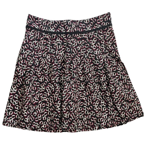 Ann Taylor LOFT Cotton Chain Print Pleated Flare Skirt Ribbon Knee Length 4 - Picture 1 of 9